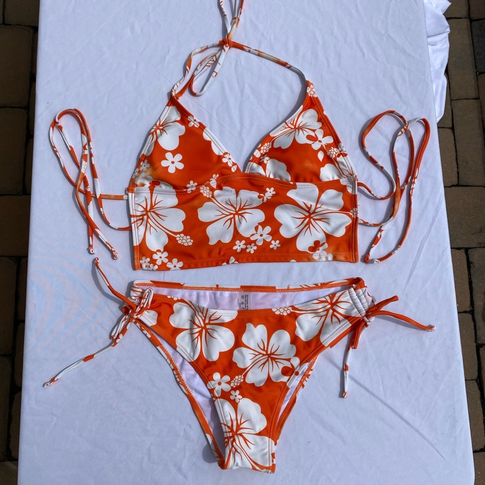 Shein Hibiscus Print Bikini Set